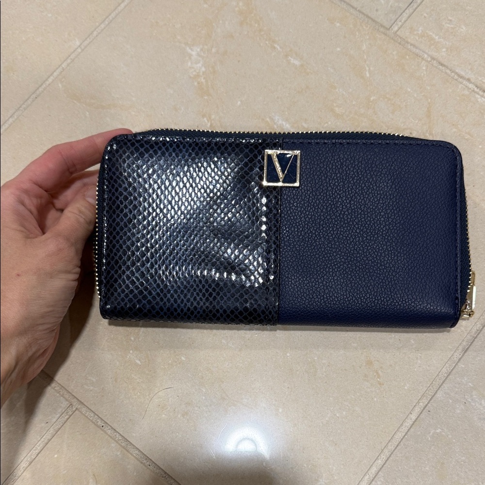 Navy and Black Wallet with Gold Accent